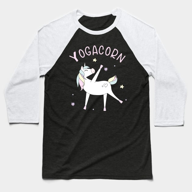 Yogacorn Yoga Unicorn Funny Fitness Gift Baseball T-Shirt by Foxxy Merch